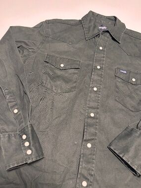 Mens Vintage Wrangler Black Rodeo Staff Pearl Snap Shirt Size Medium
